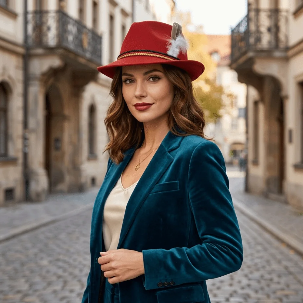 Nouveau Chapeau Classique Bavarois à Plumes, Bord Structuré, Chapeau Fedora Western, Chapeau Panama Décoratif avec Cordon Latéral, pour Hommes et Femmes