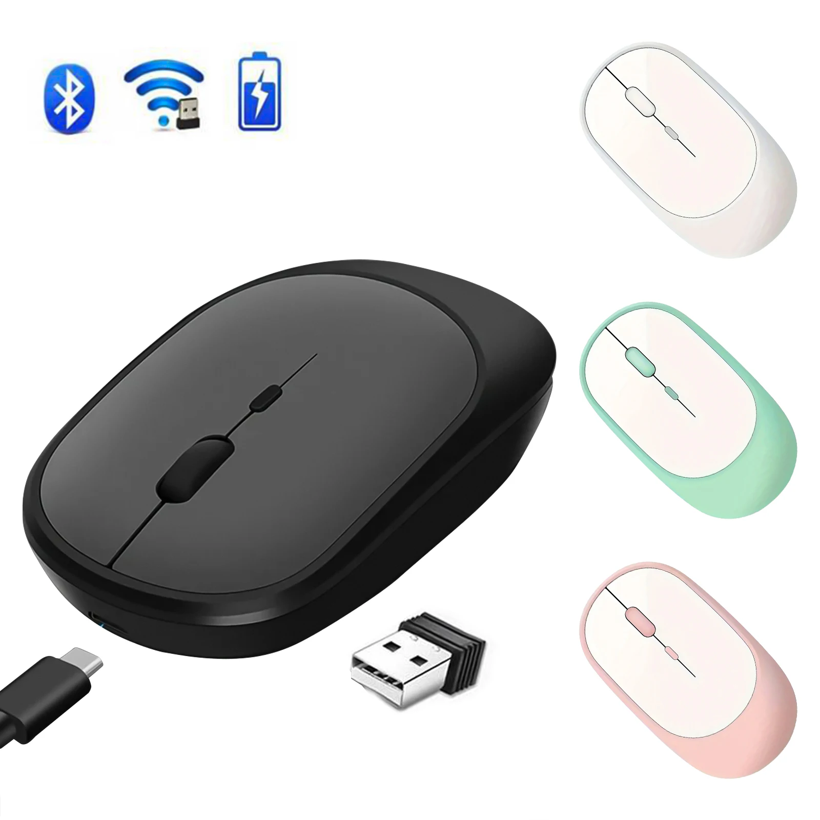 Rechargeable Mouse Wireless Mouse Dual Modes Bluetooth-compatible 2.4G USB Mute Mice For Computer Laptop Tablet Macbook Mause