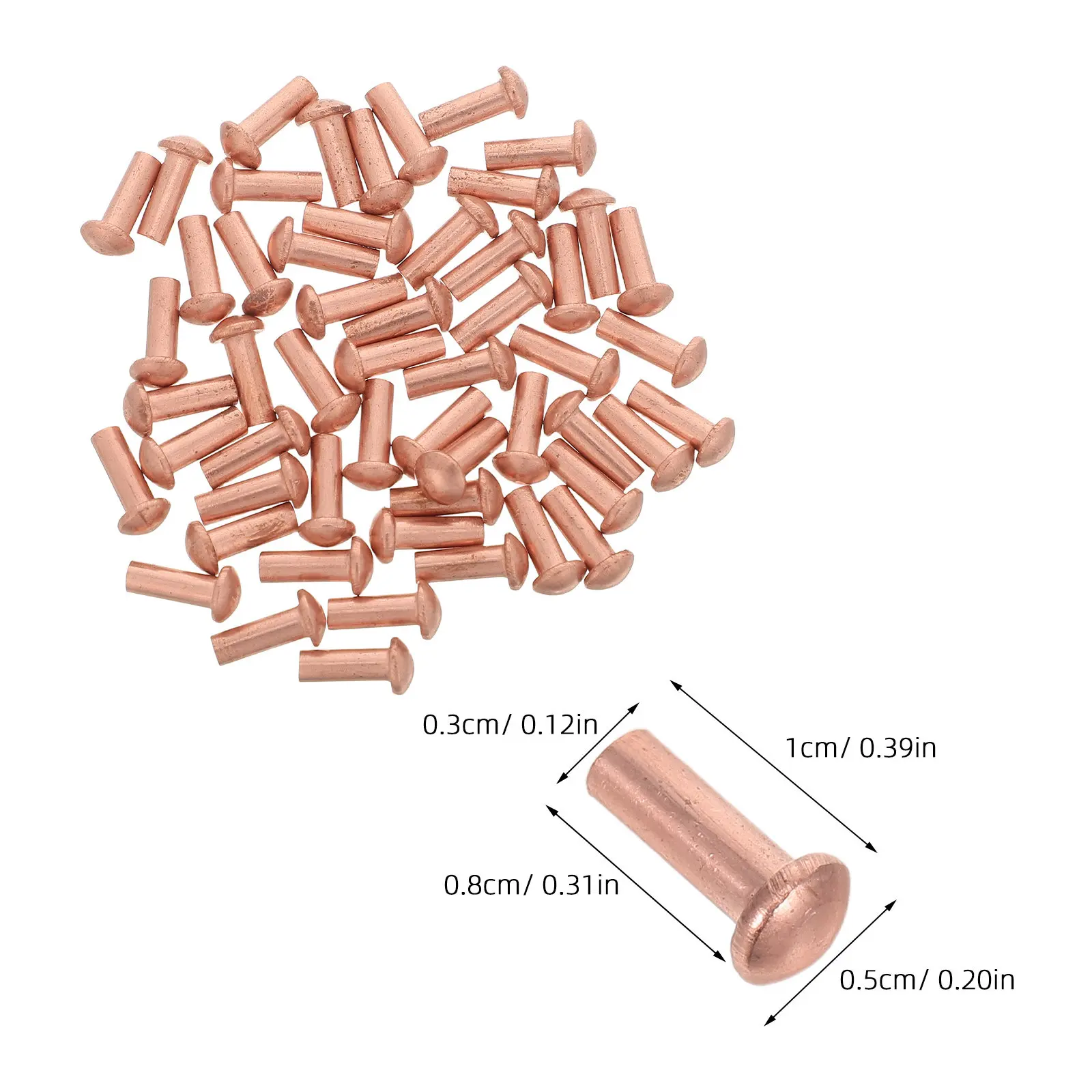 50pcs M3x8mm Solid Copper Rivets for Metal Craft, Spade Handle, Grounding, Shoe Repair – Brazier Head