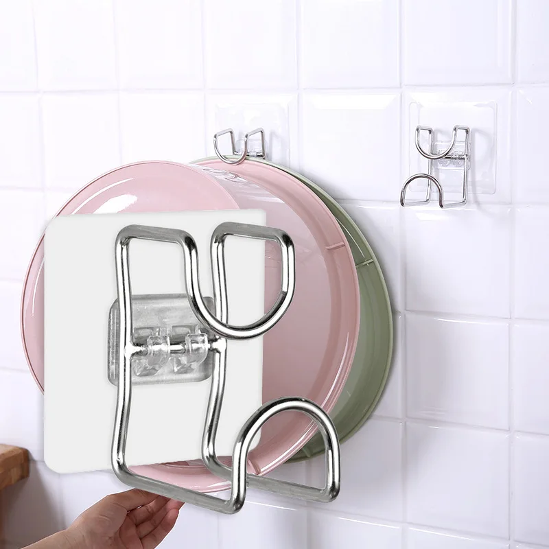 1/2Pcs Punch-Free Sticky Bathroom Kitchen Traceless Washbasin Save Space Organizer Wall Mount Hook Holder Adhesive Storage Rack