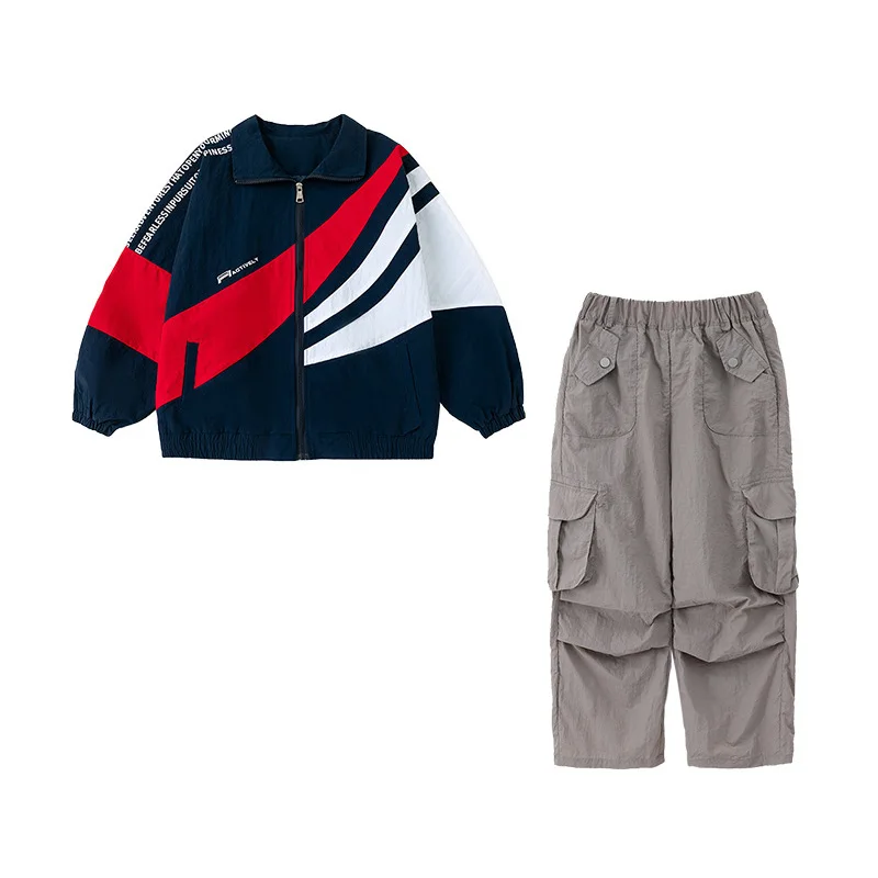 Hip Hop Sets Boys Loose Contrast Jacket Cargo Pants Girls Street Dance Coat Streetwear Kids Jazz K-pop Clothes Children Costume