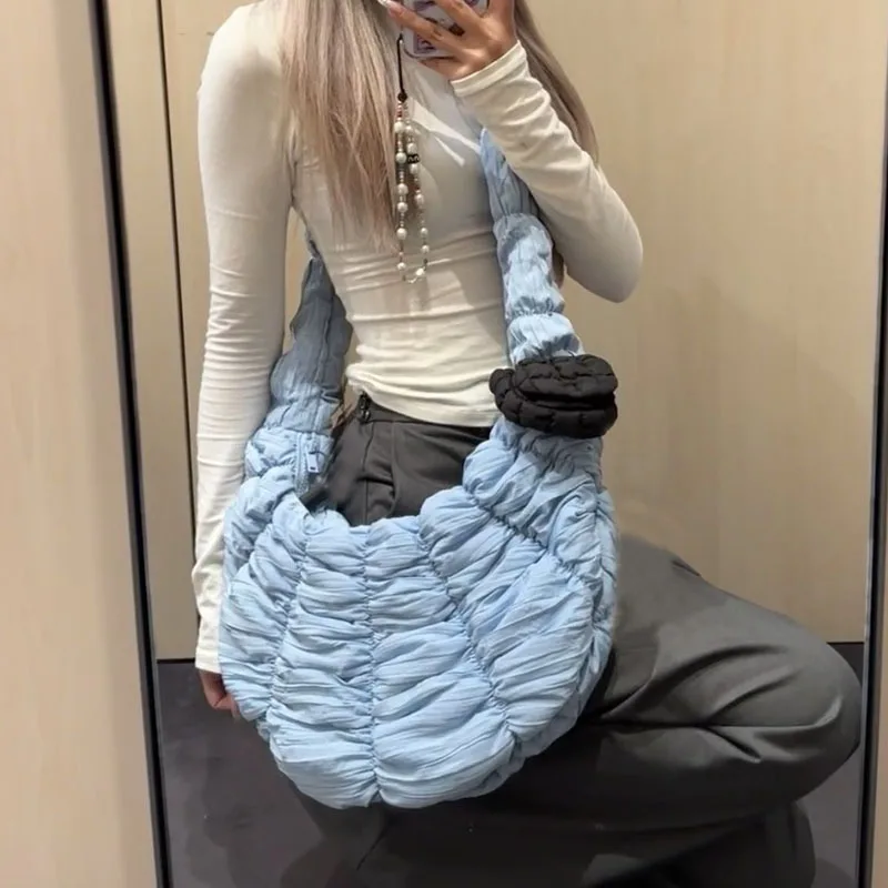 Trendy Croissant Quilted Shoulder Crossbody Bags Women Hobos Handbags and Purses Nylon Padded New Thread Messenger Bag