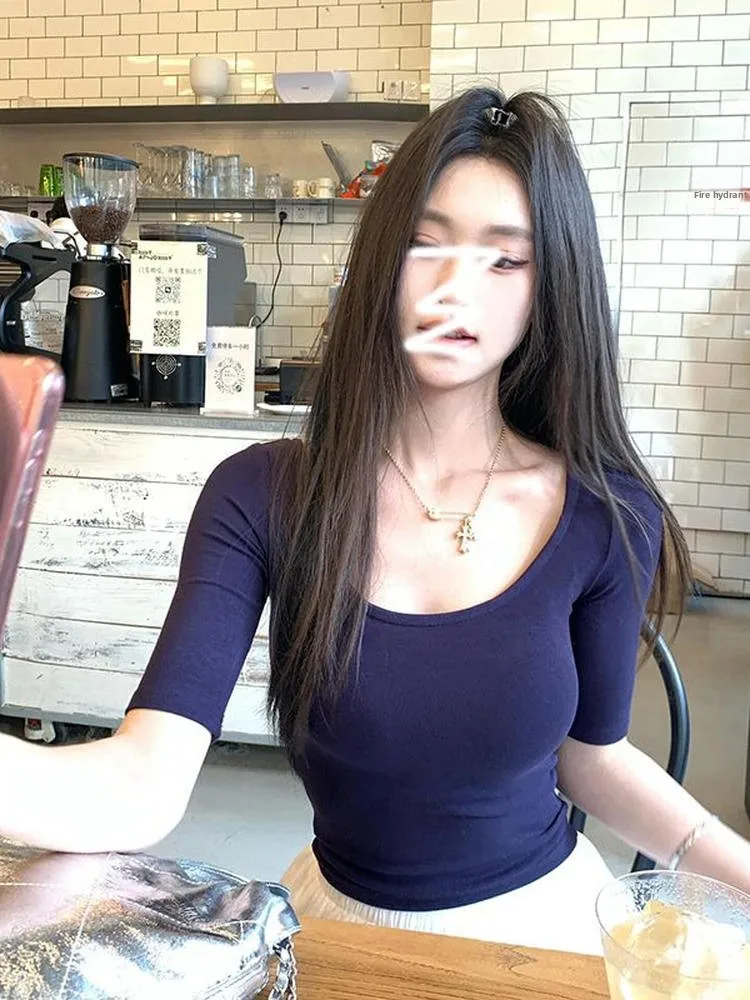 

Американская футболка U-ne ort Sve в стиле ретро, женская летняя футболка с утягивающей талией, однотонный топ ort Length Spicy Girl Top