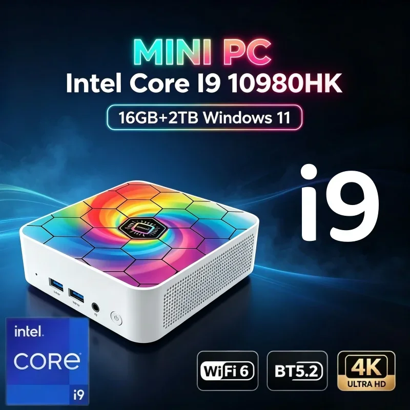 Multi-task Office Mini PC I9-10980HK Windows 11 16GB RAM 2TB NVMe SSD WiFi6 BT5.2 Lightweight 4K Display Desktop Computer
