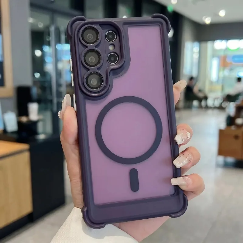 Luxuriöse Matte Durchsichtige Vier-Ecken-Stoßfeste Magnetische Handyhülle für Samsung Galaxy S26 S25 S24 Ultra Plus für Magsafe Cover