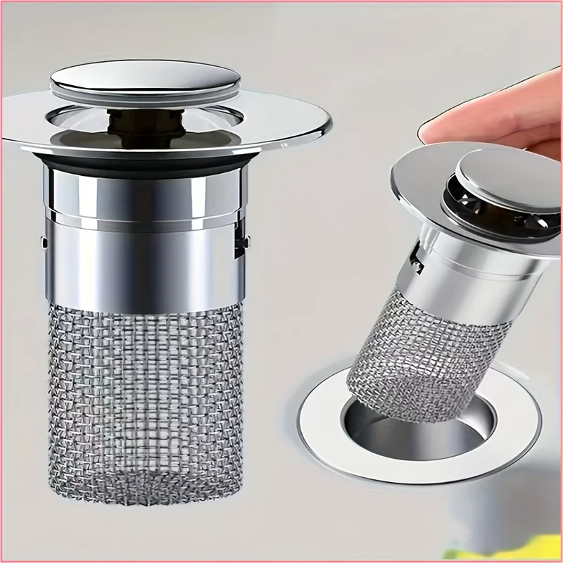 Sink Drain Stopper, Press Pop‑up Sink Filter Strainer, Brass Pop‑up Core, Anti‑Odor Insect‑Proof Basin Drain for Bathroom Sink