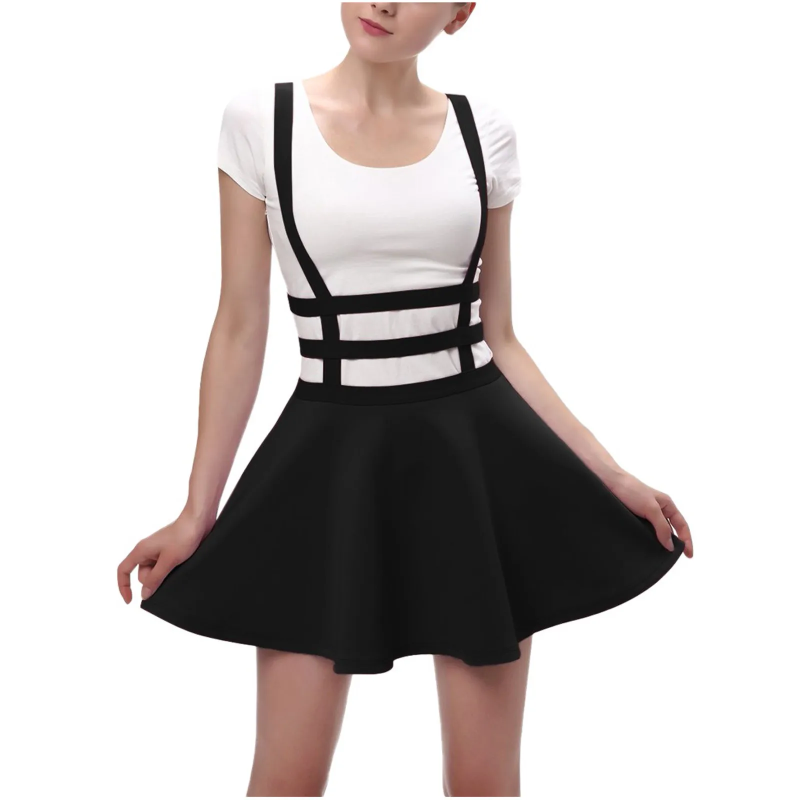 Women's Suspender Skirt Braces Casual Skirt Dress Basic High Waist Versatile Flare Skater Shoulder Straps Short Skirt