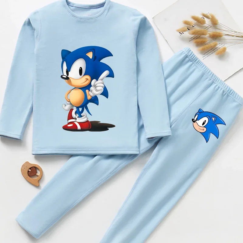 

Комплекты пижам Sonics из 2 предметов, осенне-зимняя пижама Derong для мальчиков, мягкая теплая длинная одежда для сна, милая синяя пижама с рисунком аниме, детский подарок