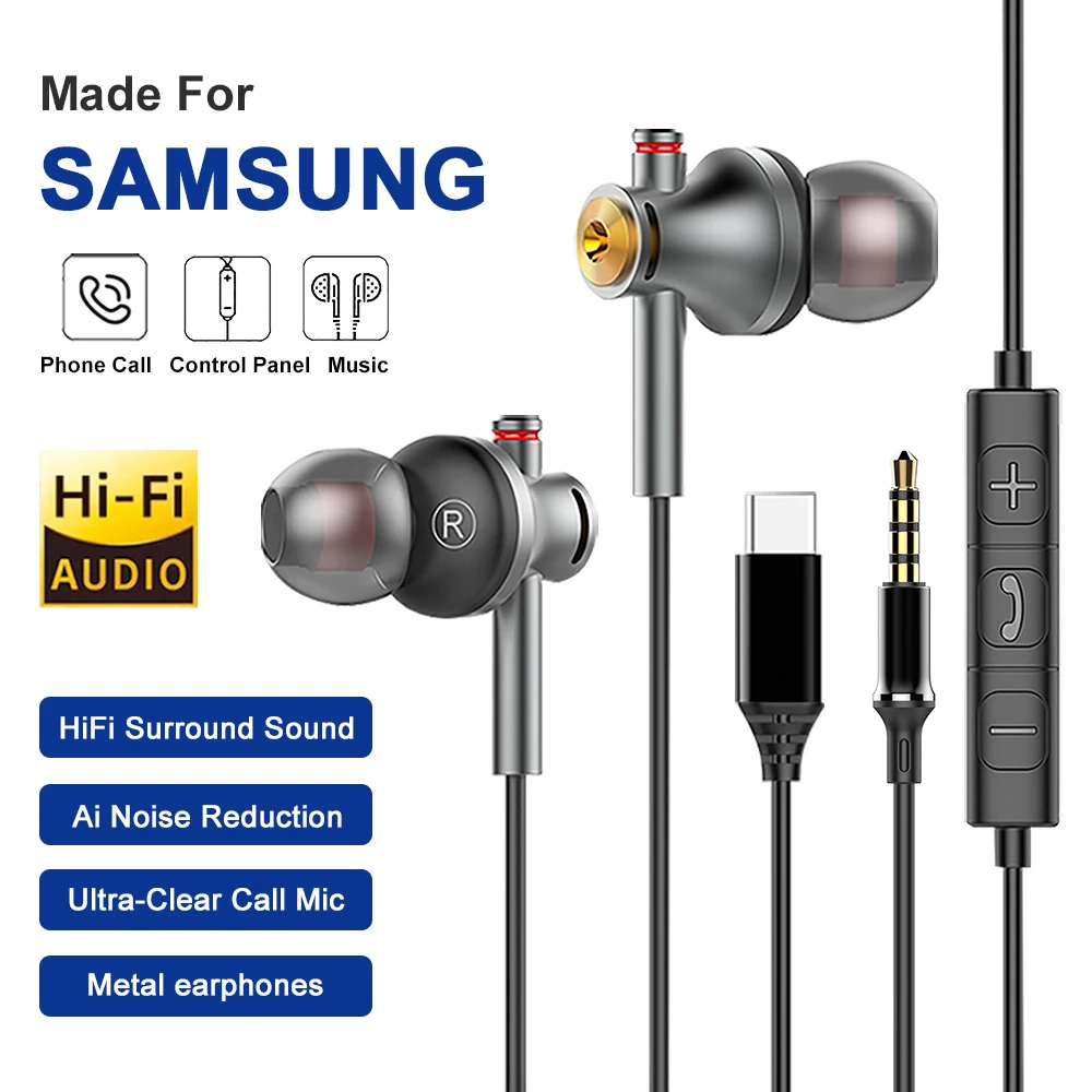 USB C Wired Headphones Dolby Sound With Noise Reduction Type C 3.5mm Music Earphones For Samsung Galaxy S25 S24 Ultra iPhone 16 — product photo 1 of 1