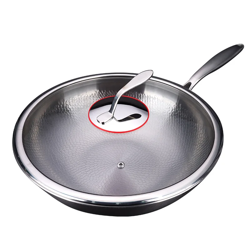 TI Hammered Titanium Flat Bottom Wok, Thickened Non-stick Pan, Special for Household Stir-frying, and Universal Stove
