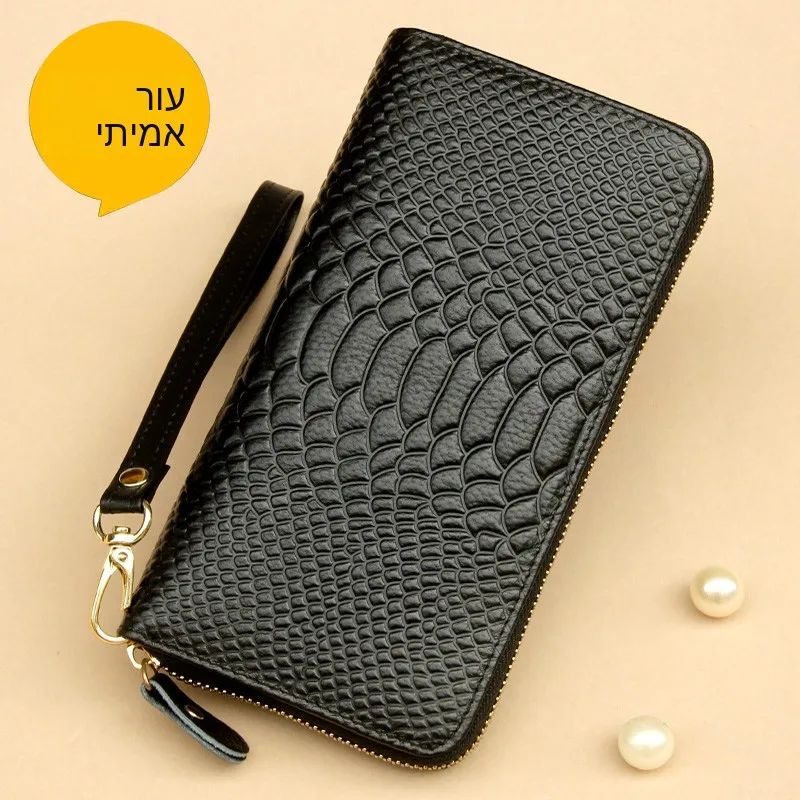 

Genuine Top Layer Cowhide Leather Zipper Handbag Women's Clutch Wallet Coin Purse Crocodile Pattern Luxury Feelings Mobile Ph...