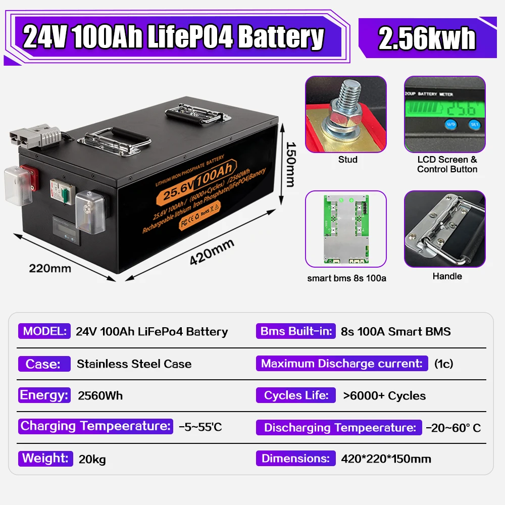 Brand New LiFePO4 12V 24V 48v 100ah 200ah 280ah 400Ah LiFePO4 Lithium Battery 100A BMS 6000+ cyclic for Inverter Solar RV No Tax