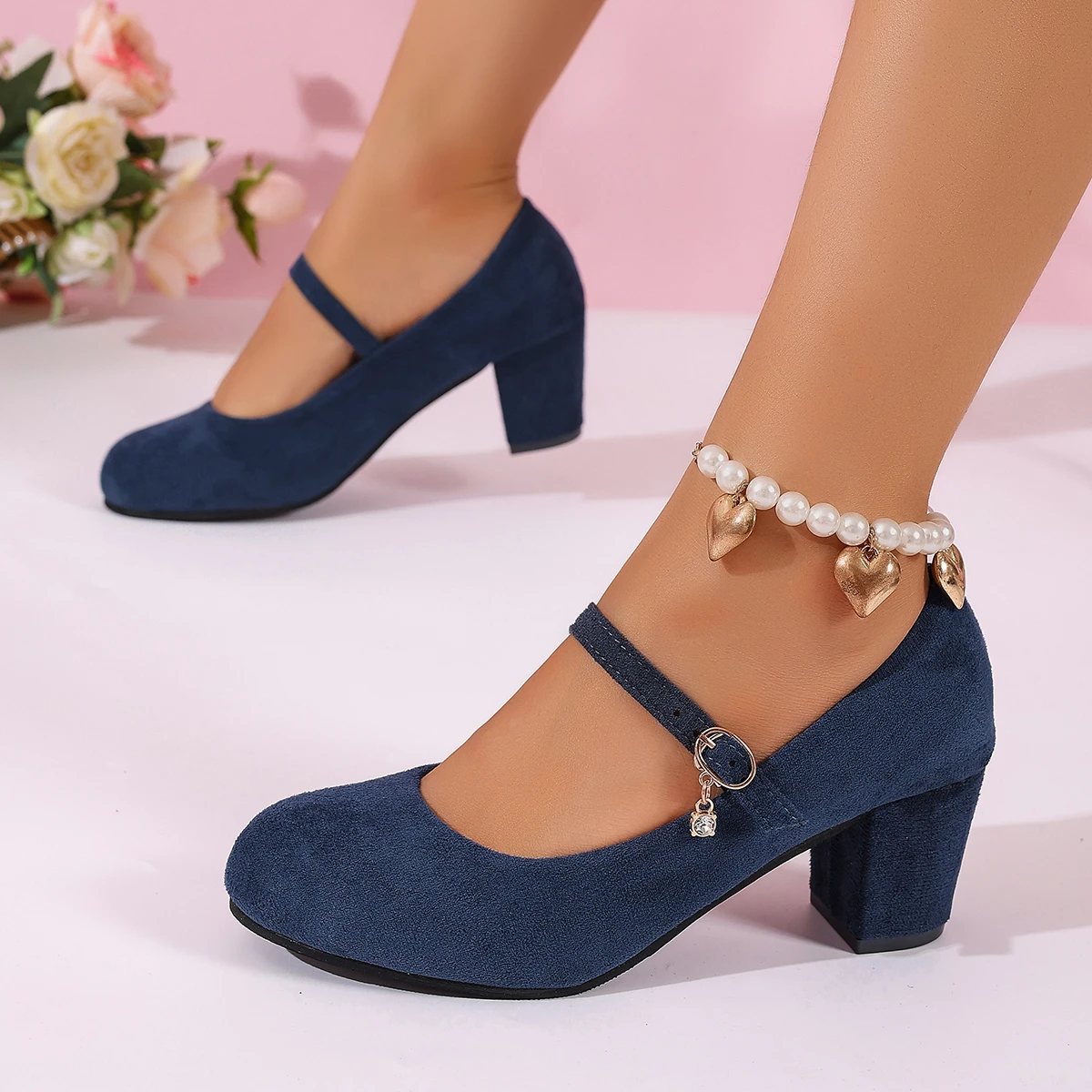 Damen High Heels Mary Jane Schuhe mit Riemen Schwarz Party Hochzeit Büroschuhe Elegante Bequeme Große Größen Pumps – Detail 7