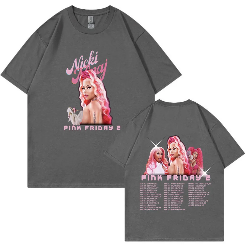 Raper Nicki Minaj T Shirt różowy Friday 2 Gag City światowa trasa koszulki męskie kobiety moda estetyczna T-shirt w za dużym rozmiarze z krótkim