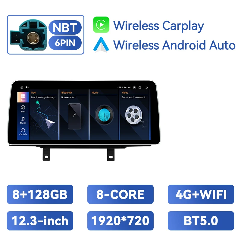 Draadloze Carplay 12.3 Inch 1920*720P Android 14 Auto Multimedia Speler Voor 3 Series F30 F31 F34 4Series F32 F33 F36 2013-2016 Nbt