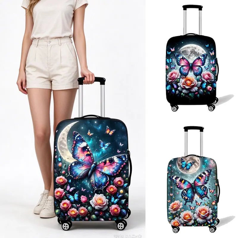 Moon Butterfly Rose Luggage Cover Elastic Suitcase Protector Covers Travel Baggage Protective Case for 18‑32 Inch Suitcase