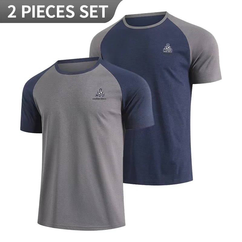 

1/2/3-Men's summer clothes are comfortable versatile color blocked short sleeved fashionable and casual round neck T-shirt