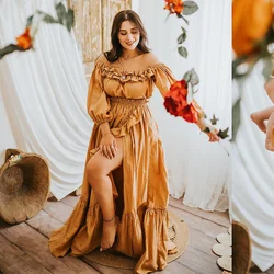 Bohemian Photo Shooting Pregnancy Dress Cotton One Shoulder Long Sleeved Two-Piece Dress Maternity Dresses For Photoshoot