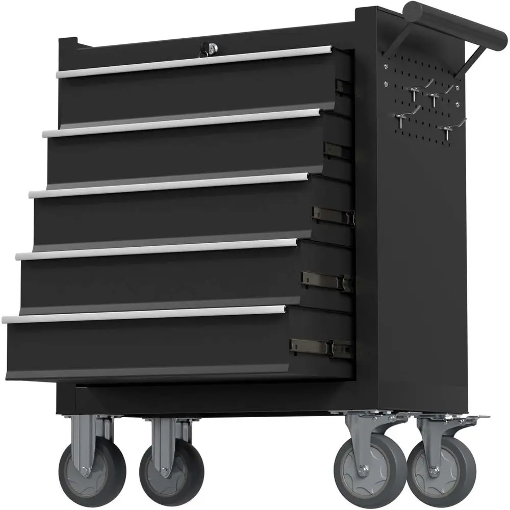 

Portable 5-Drawer Rolling Tool Chest on Wheels, Black, for Garage, Workshop, and Home