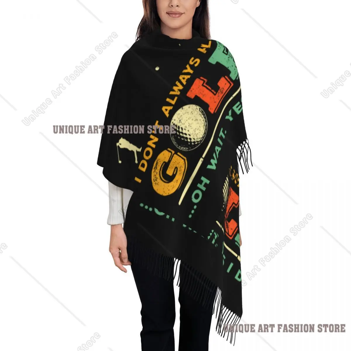 مخصص مضحك الغولف إقتباس وشاح التفاف المرأة طويلة شتاء خريف دافئ شرابة شال للجنسين الأوشحة #1
