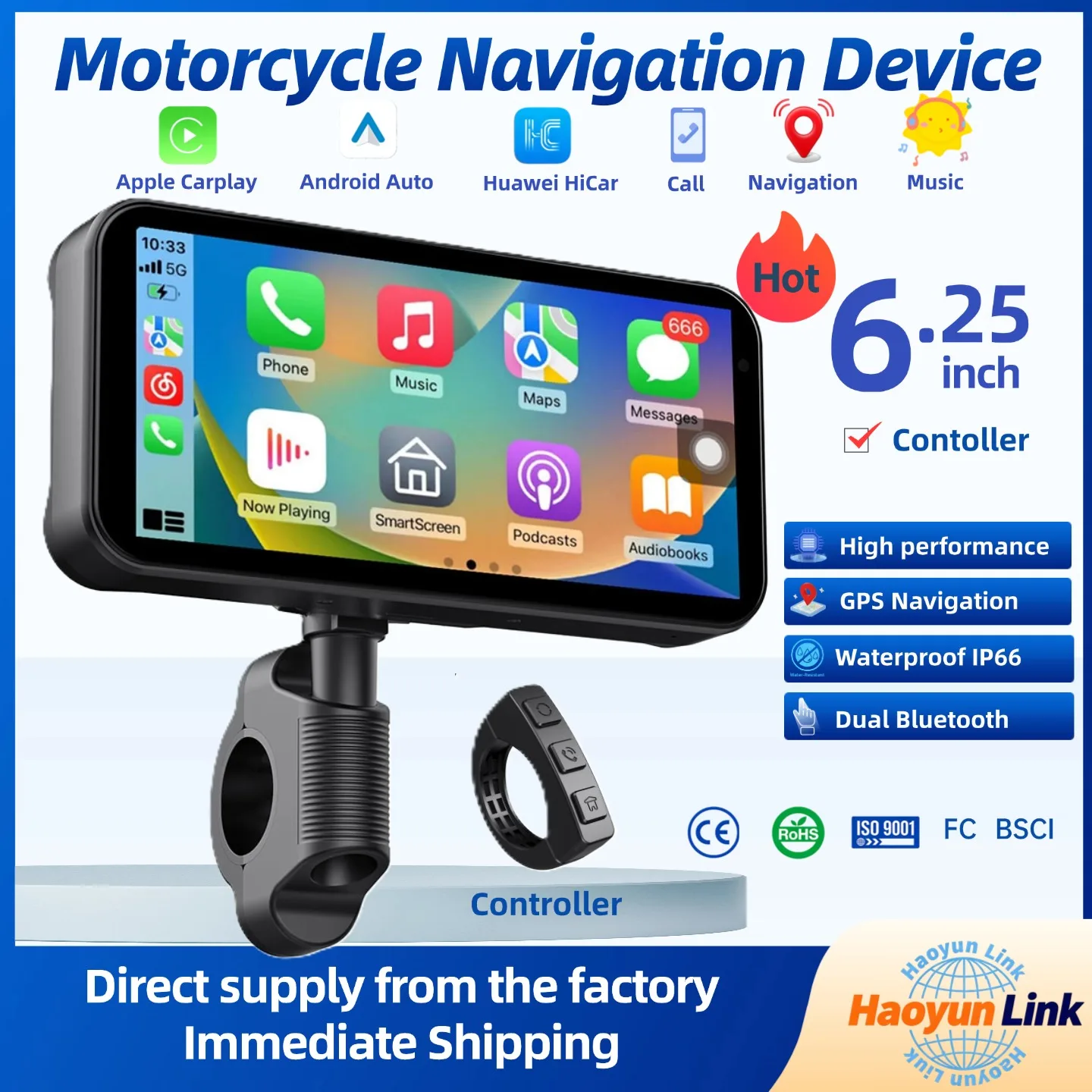 【6.25】Incell Motorcycle Carplay Smart Screen，Waterproof，Support DVR，TPMS，Waterproof，