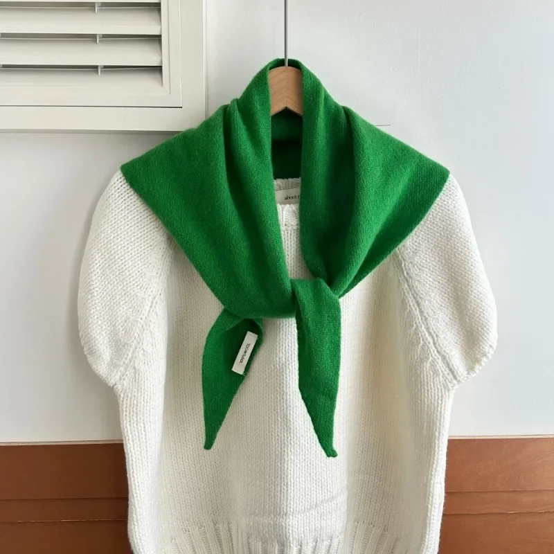 Autumn Winter Pure Wool Triangle Scarf Wrap Shawl Neck Warmer Knit Scarf Women EU US