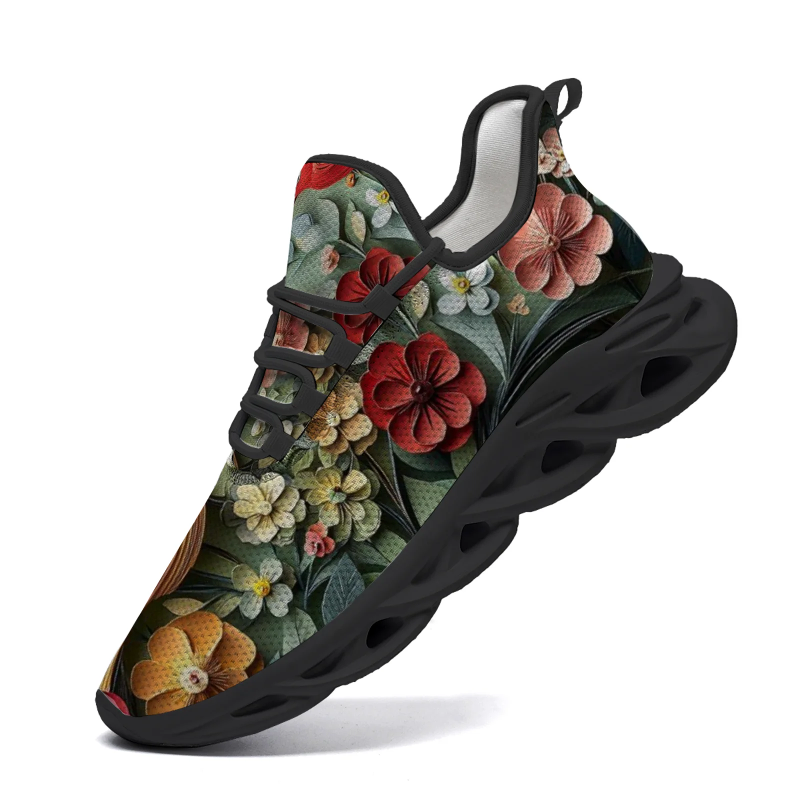 

Floral and Bird Print Women's Casual Sneakers Teen Girls Lightweight Walking Running Shoes Mesh Lace-Up Shoes EUR36-48