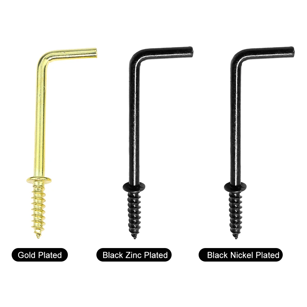 L-Shaped Right-Angle Hook with Washer Copper Plated/Black Zinc Plated/Black Nickely Plated 1/2~2 Inch 7-Shaped Screw for Hanging