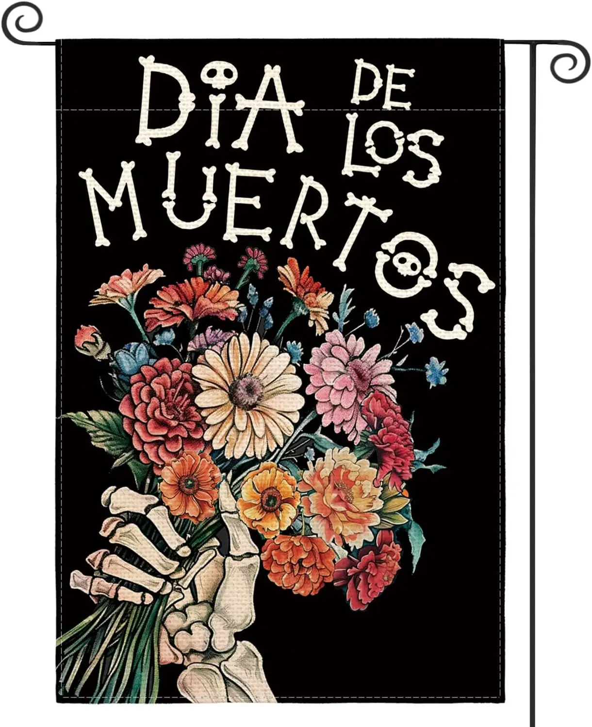 AVOIN colorlife Día de los Muertos Floral Garden Flag 12x18 Inch Double Sided Outside, Mexican Marigold Day of the Dead Yard Out