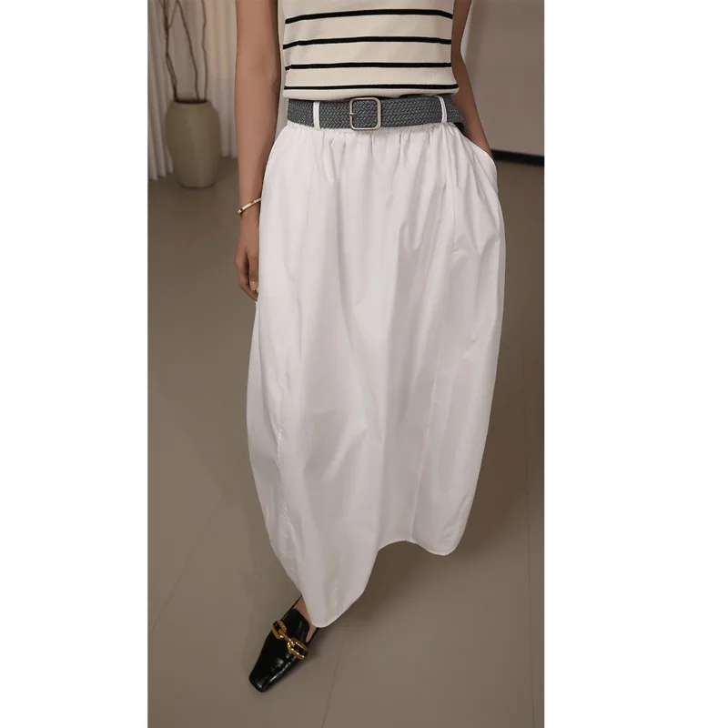 Summer Pure Cotton Long Bud Skirt Women High Waist Solid Color Loose Swing Long Skirts