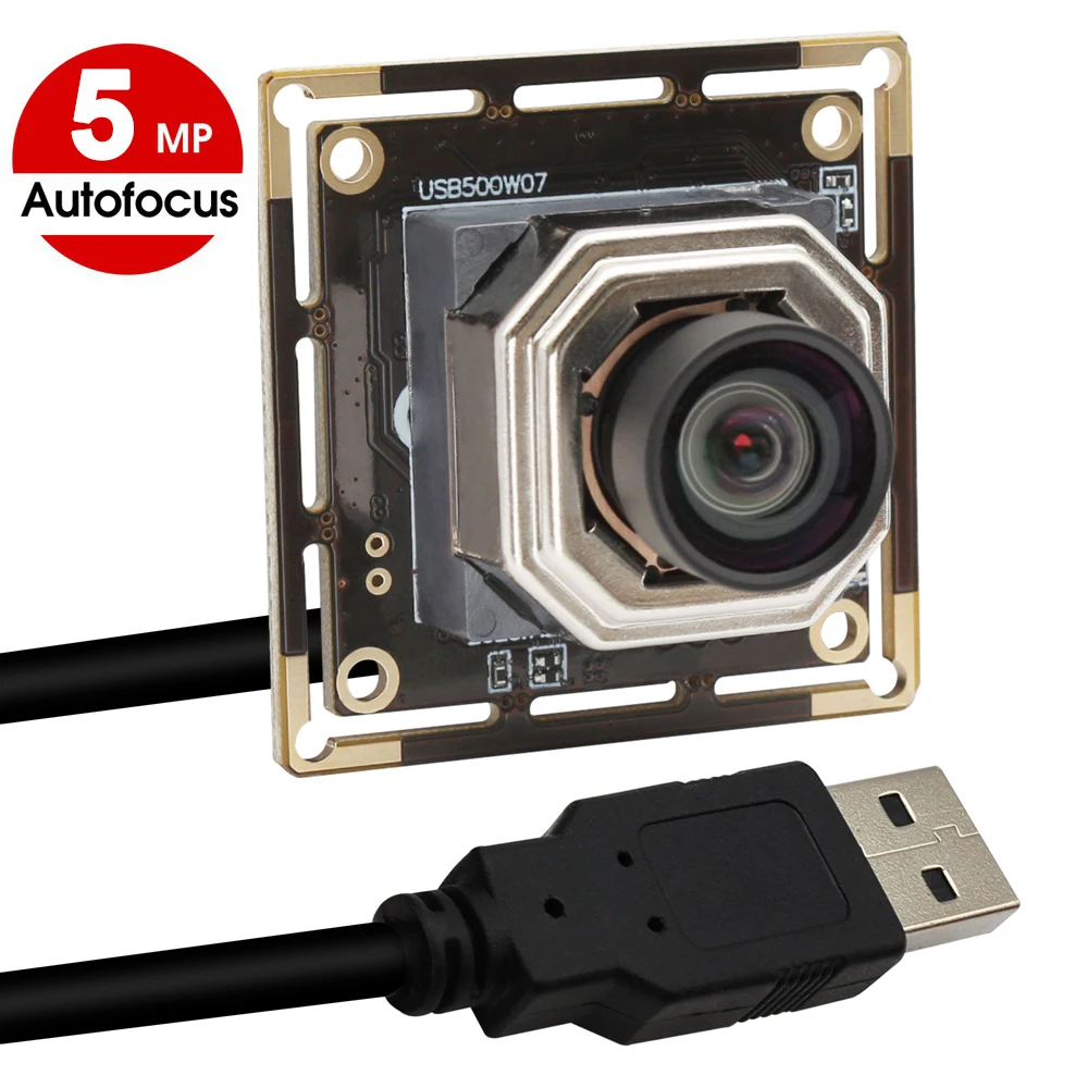 

ELP USB Camera Module HD 5MP Autofocus Mini PC Camera High Speed 30FPS Industrial Webcam with 100 Degree No Distortion Lens