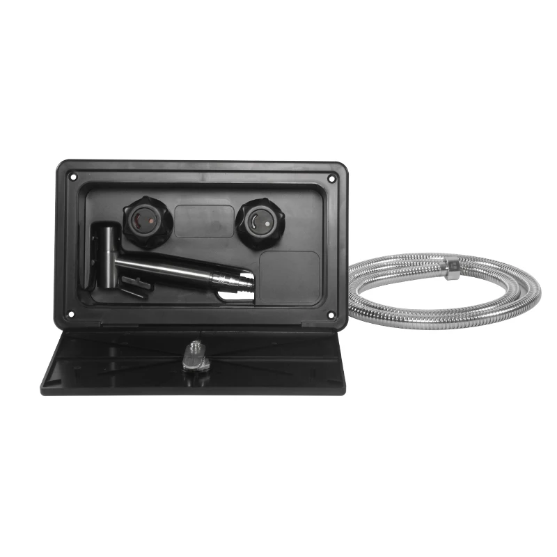 RV Exterior Shower Box Kit with Stainless Steel 304 Faucet and Hose, Black/white Lockable RV Exterior Shower