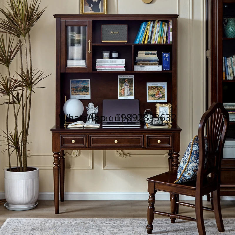FF All solid wood American desk bookshelf combination against the wall writing desk household