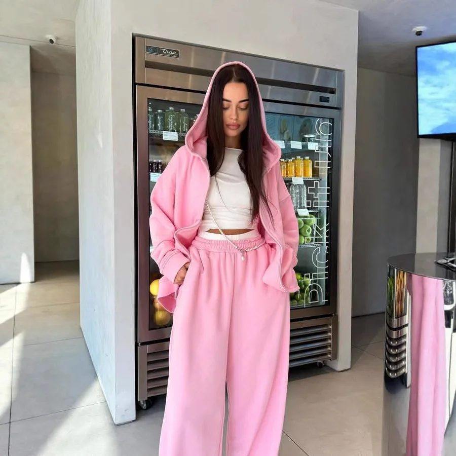 

New Zippered Hooded Sports Cardigan Lace-up Trousers Two-piece Casual Set