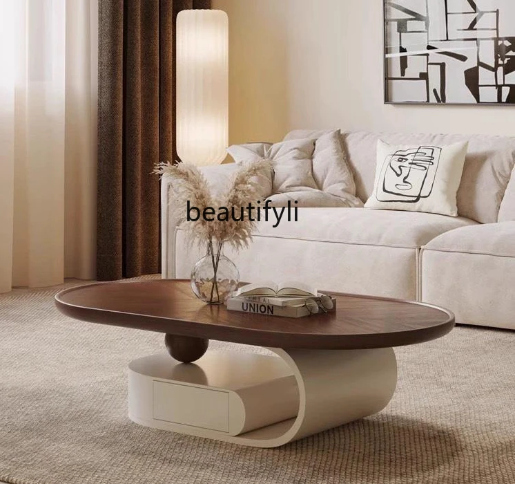 Table à Thé de Style Antique, Modèle Minimaliste, Bordure Ronde, Rétro, Moderne, Salon, Brochure Domestique