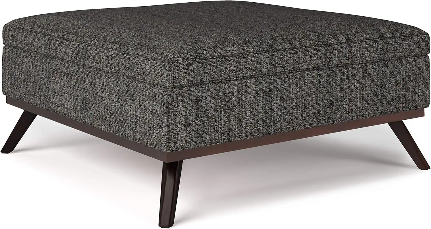 SIMPLIHOME Owen 36 Inch Wide Mid Century Modern Square Coffee Table Lift Top Storage Ottoman Upholstered Ebony Fabric USA