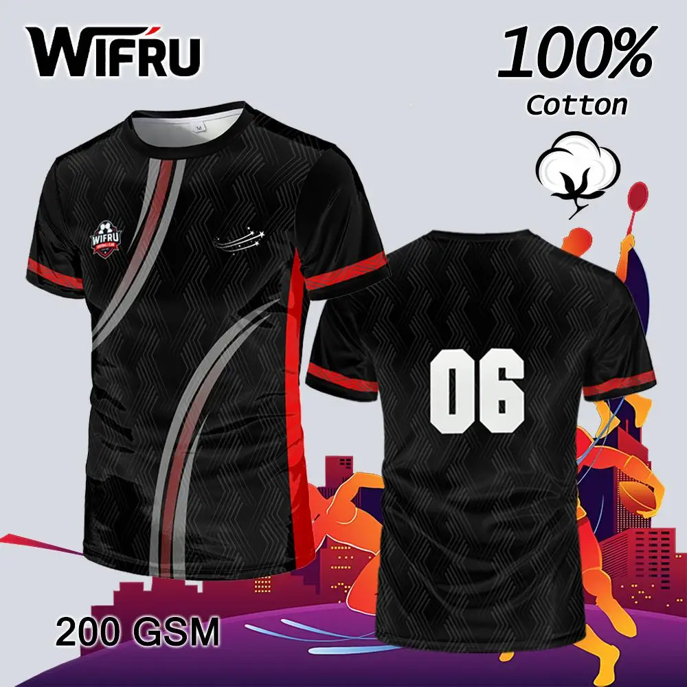 

WIFRU Outdoor Sports Training Jersey Simple Line Print Football T-shirt Daily Loose Casual Comfortable Cotton Short-sleeved Tops