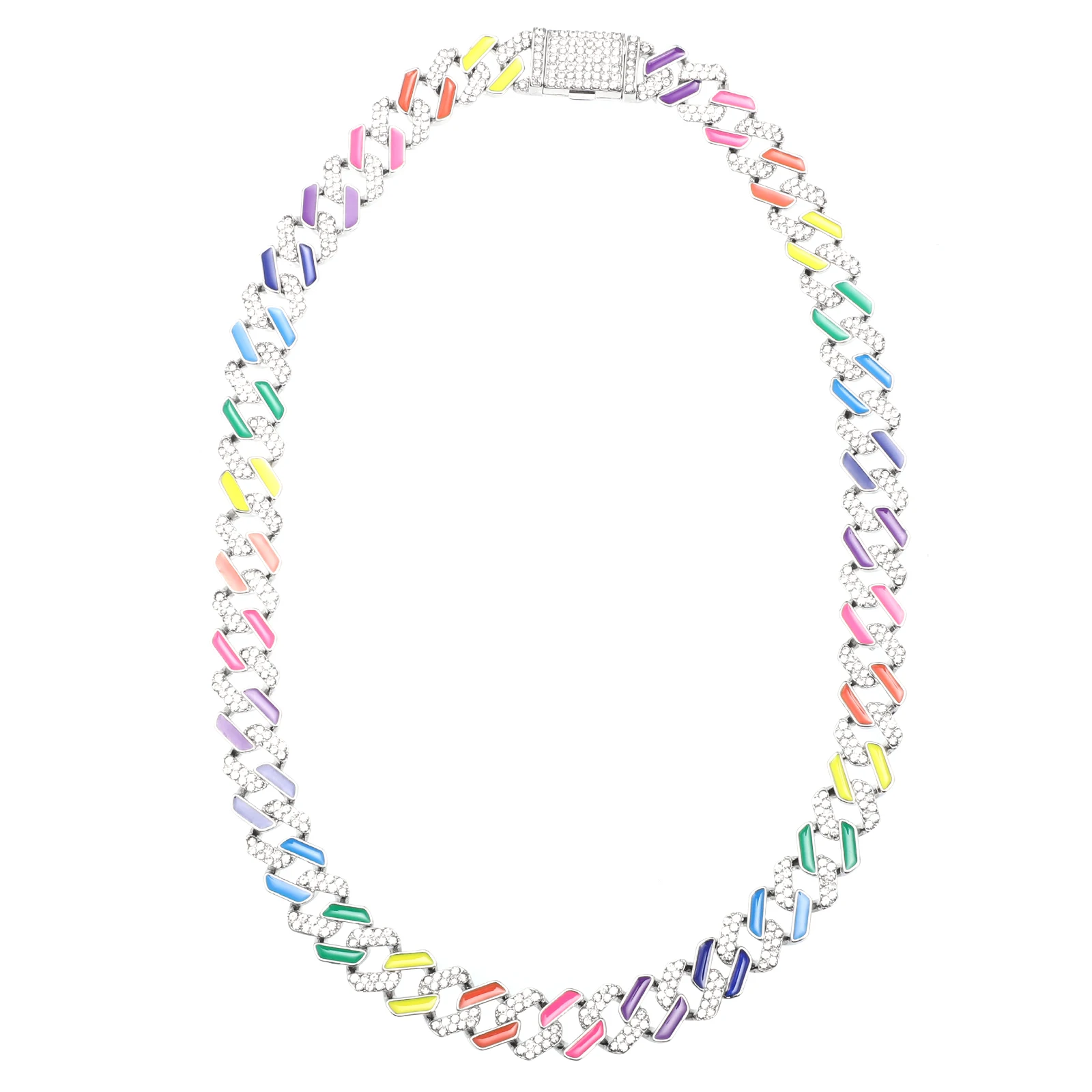 

Choker Rainbow Full Diamond Necklace Fashion Chain Shiny Colorful Creative Clavicle Rhinestone Man