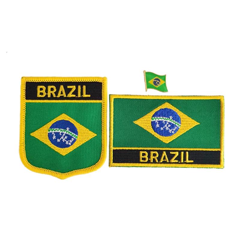 Brazil National Flag Embroidery Patches Badge Shield And Square Shape Pin One Set On The Cloth Armband Backpack Decoration Gifts