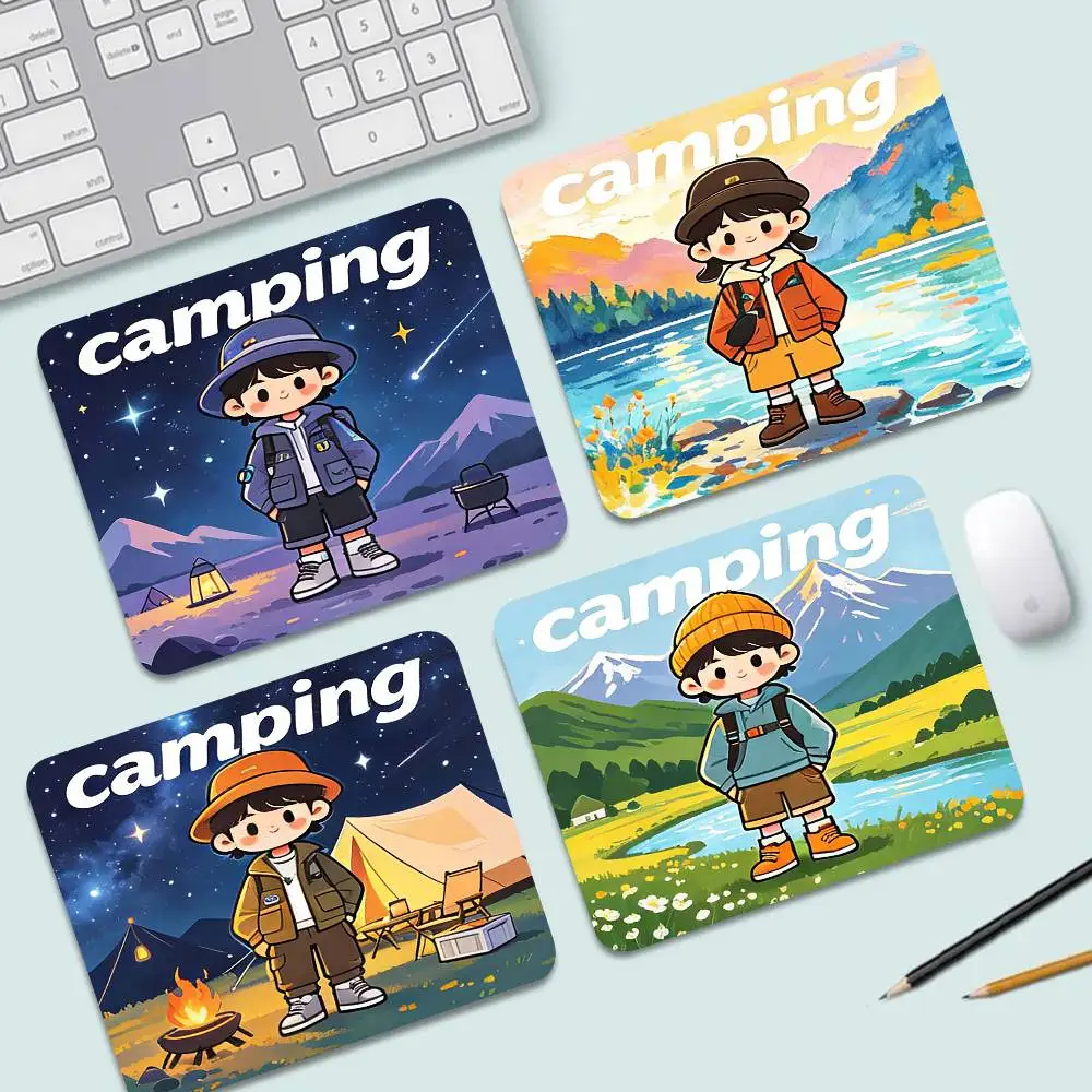 Outdoor Happy Camping Mouse Pad 25X29 Small Square Computer Office Game Table Mats Rubber Anti-slip Mousepads Desk Pad