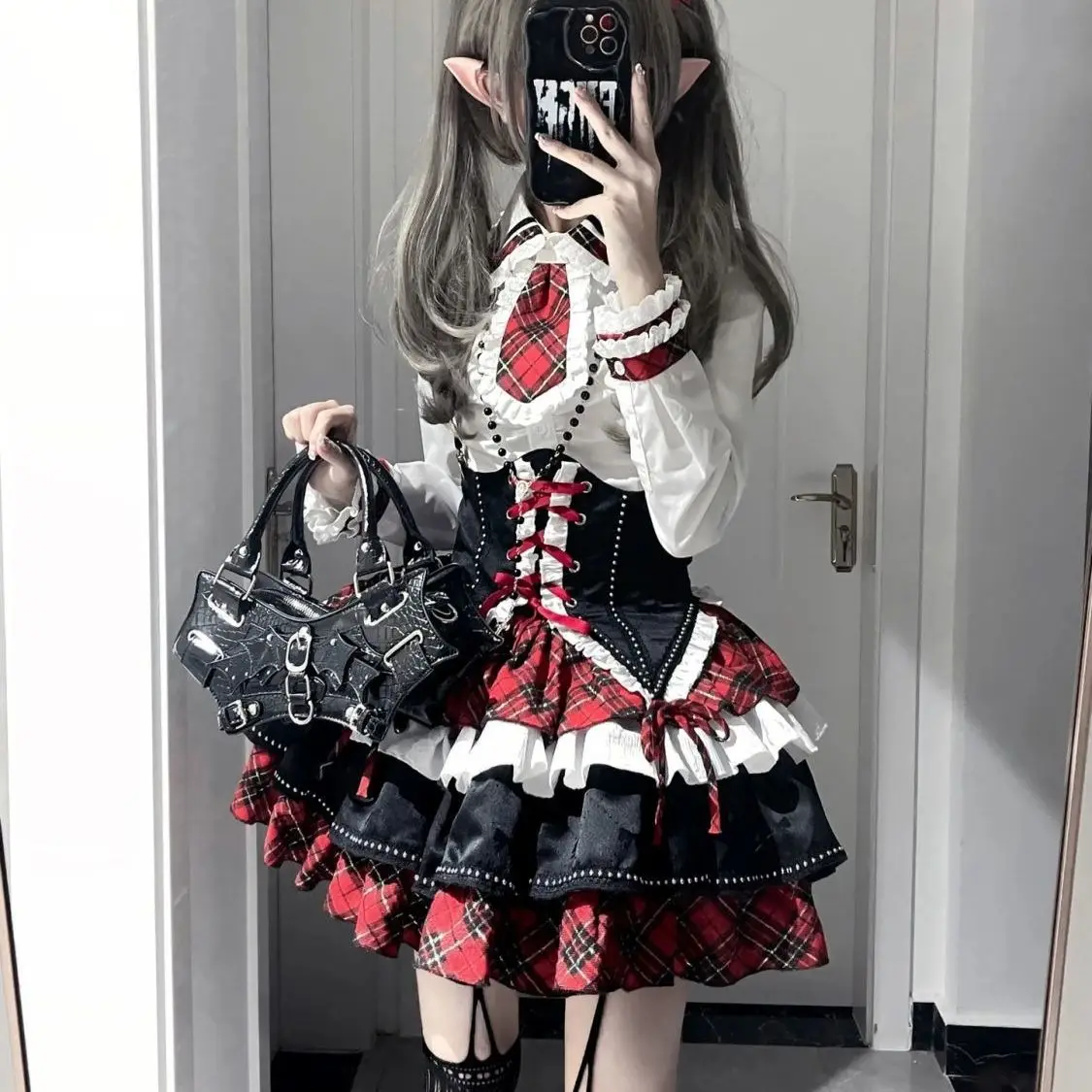 Design lourd Lolita loween Y2K Bla rouge américain fille chaude Roabilly ensemble culturel femmes Faion ensemble été 2025