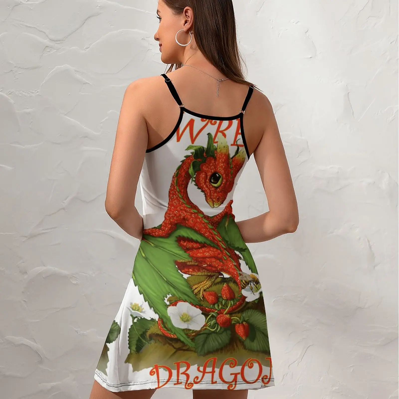 Strawberry Dragon For Sale Vintage Exotic  Woman's Gown  Women's Sling Dress Graphic  Vacations Suspender Dress