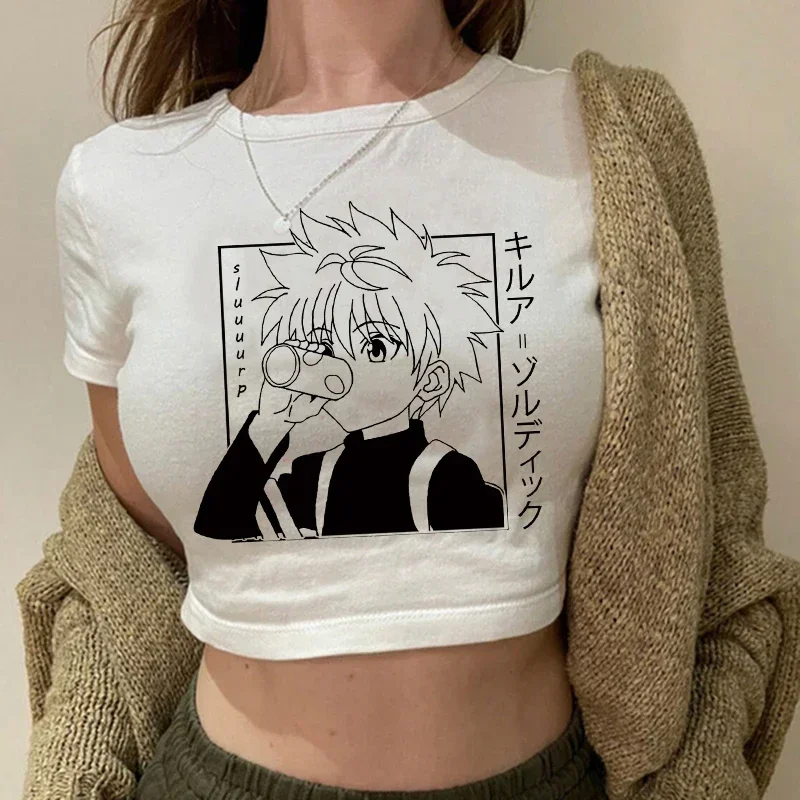 Crop Top T-shirt Hunter X Hunter Graphic Tees Cropped Harajuku Cartoon Killua Tshirt Funny Japanese Anime Hisoka T Shirt Tops