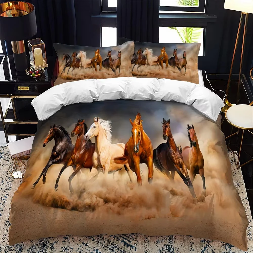 Horse Duvet Cover Full King Size Wild Animal Horse Comforter Cover Western Rustic Farm Animal Bedding Set Farmhouse Decoration