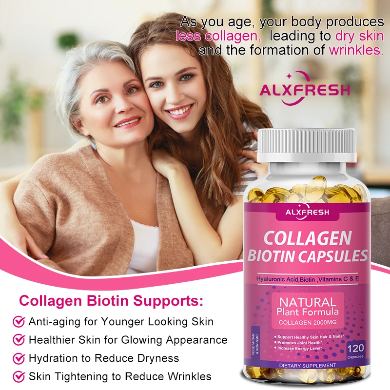 Alxfresh Collagen Biotin Capsules พร้อมวิตามินซีเพื่อการป้องกันการเกิดออกซิเดชันรองรับสุขภาพผิวหนังและข้อต่อและเส้นผมอาหารเสริม