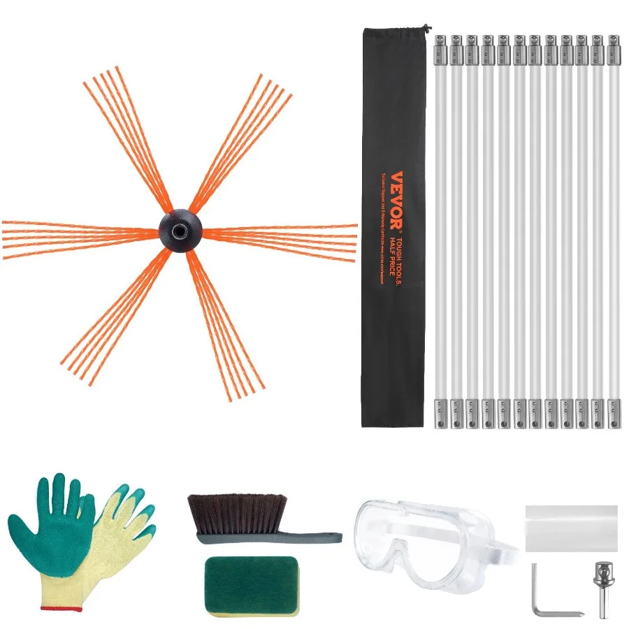 

39 Feet Chimney Sweep Kit w 12 Reinforced Nylon ible Rods Ergonomic Chimney Cleaning Brush 360Degree Brush Chimney Cleaner Ric