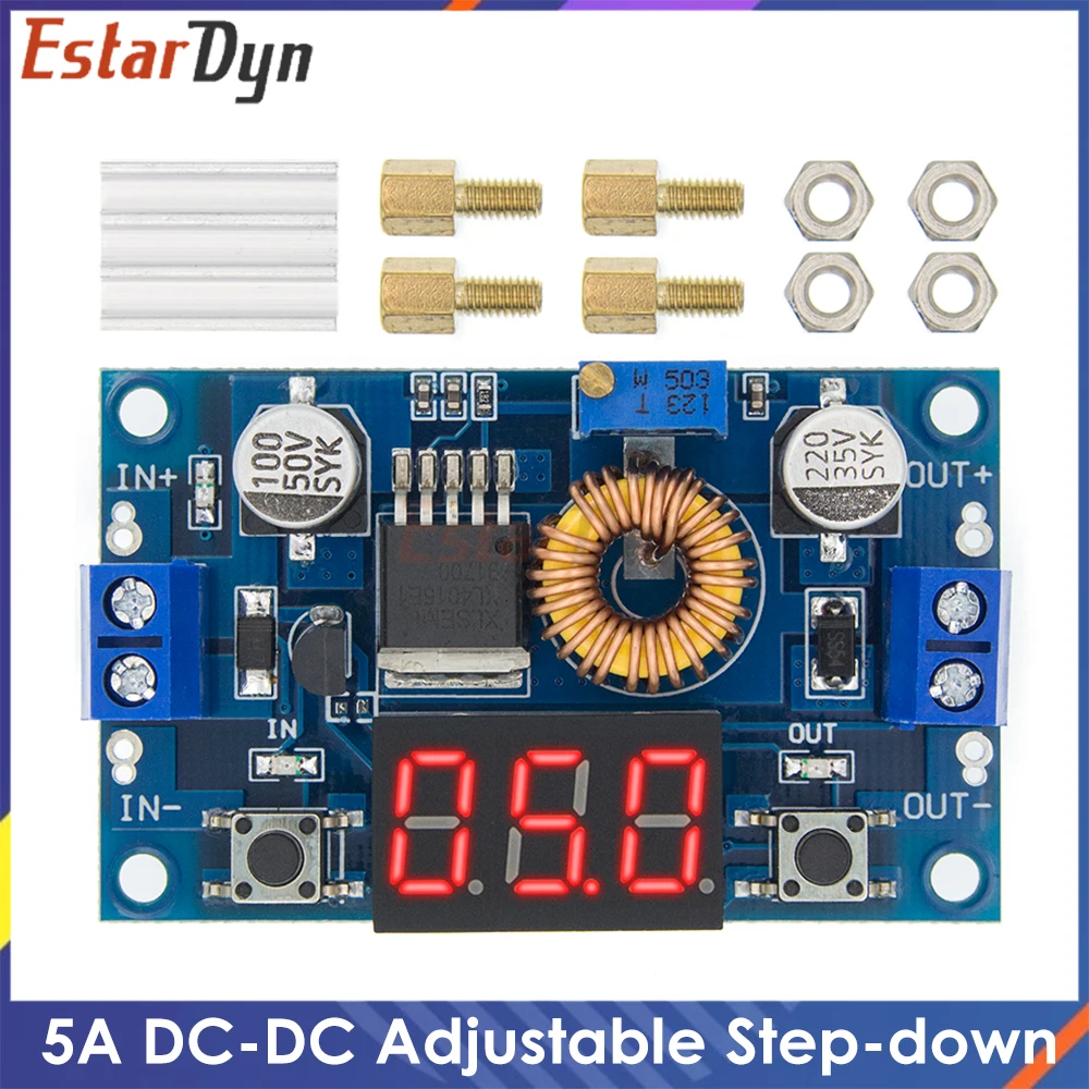 XL4015 High power 5A 75W DC-DC Adjustable Step-down Charger Module Step Down Buck Converter LED Driver with Red Voltmeter