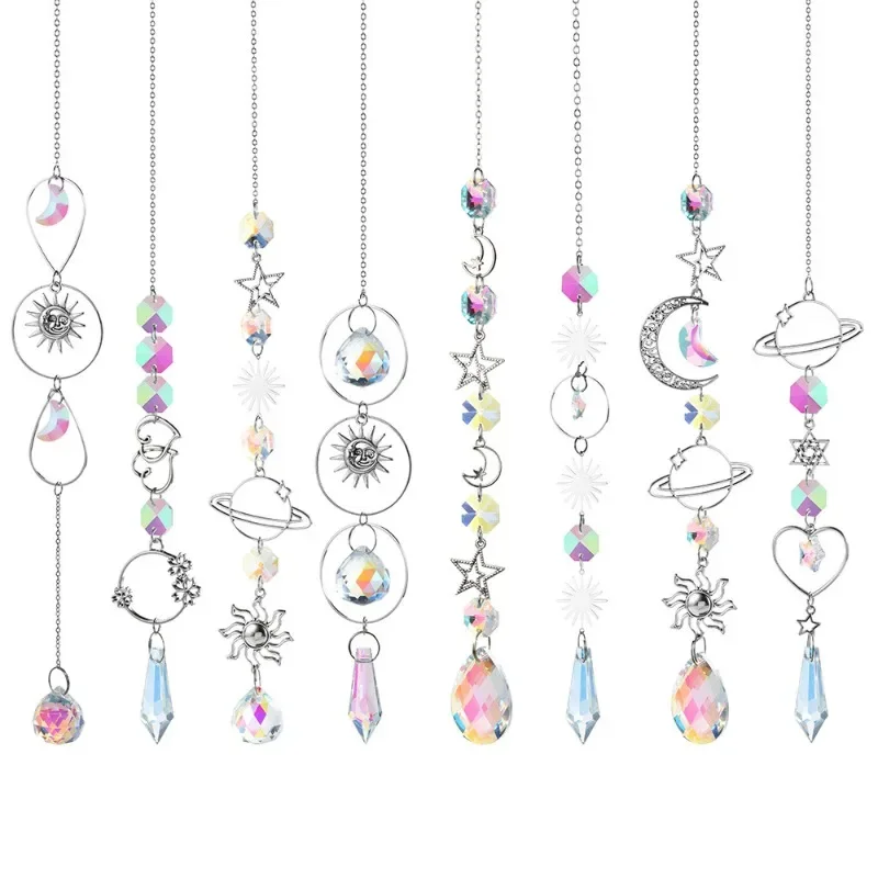 Crystal Wind Chime Pentagram Sun Catcher Prisms Pendant Dream Catcher Rainbow Chaser Hanging Drop Home Garden Decor