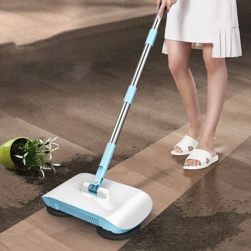 Hand Push 2 In 1 Floor Sweeper Stainless Steel 180 Degree Rotating Mopping Cleaner For Tile Marble Wooden