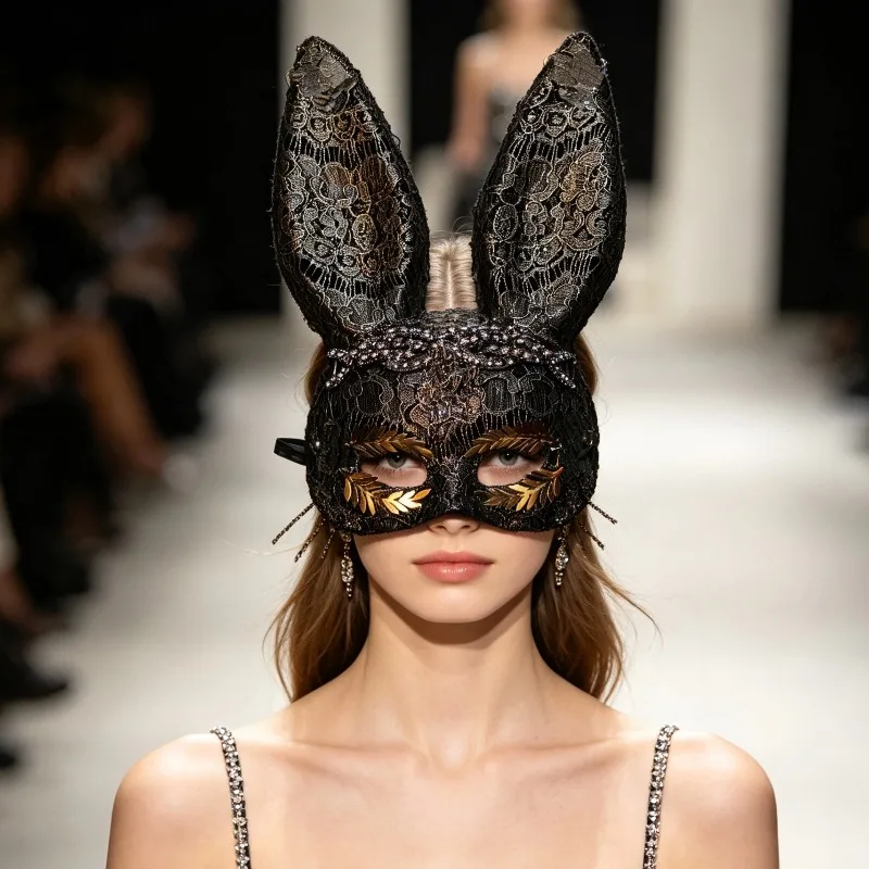 Masquerade Bunny Half Face Mask Trendy Design Rabbit Ear Mask Party Carnaval Mask Stage Show Cosplay Ball Fancy Dress Props